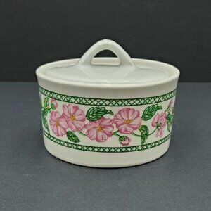 Farberware Botanica Covered Sugar Bowl Lidded Bowl Trinket Box Pink Flowers Bowl